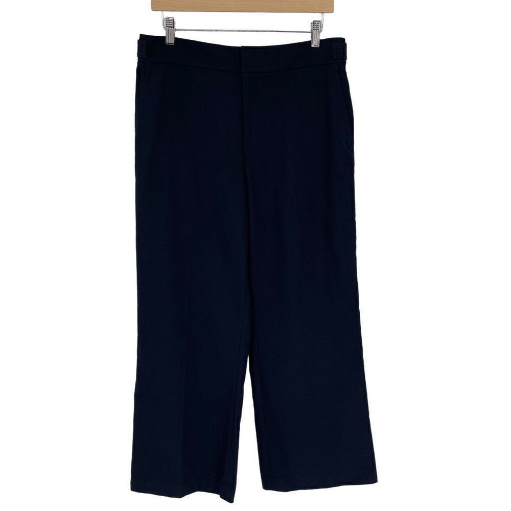 Club Monaco Textured Bootcut‎ Crop Pant Women Size 10 Navy Blue Business Office